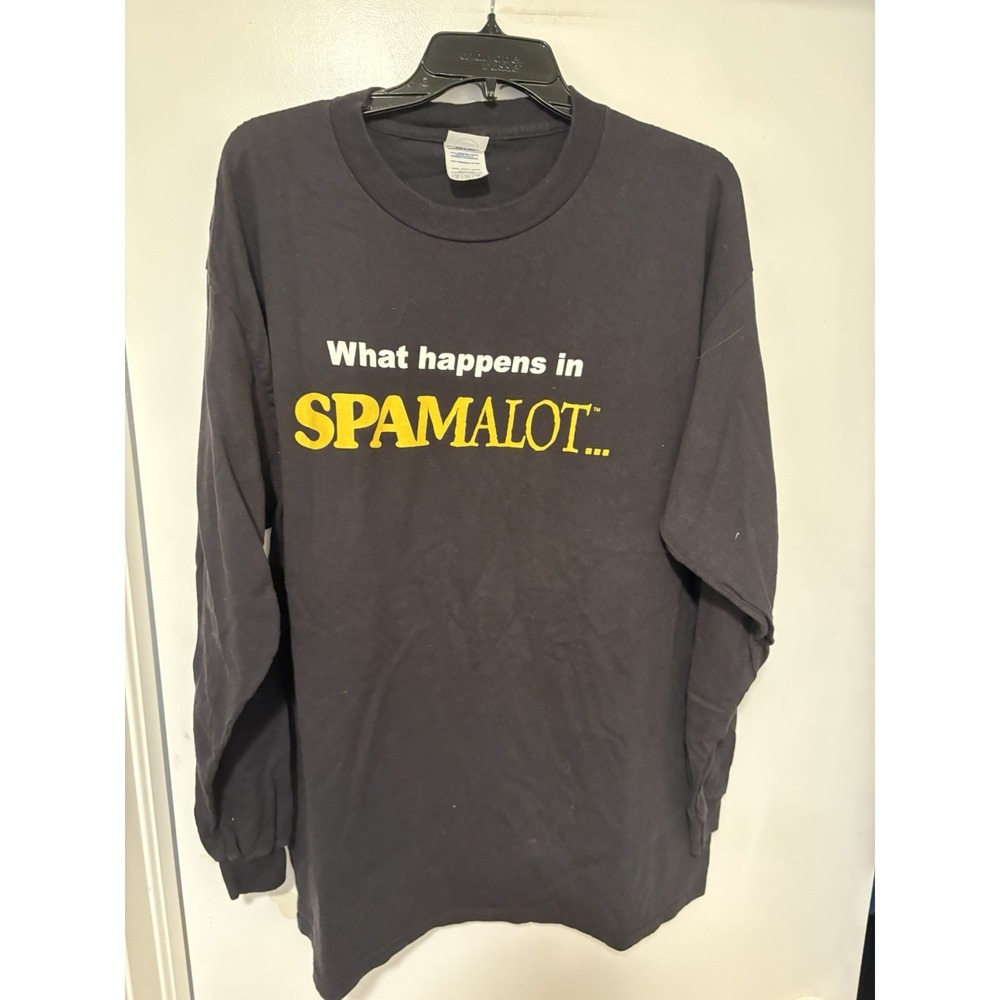 Vintage SPAMALOT Long Sleeve Shirt Double Sided Monty Python Musical Black XL